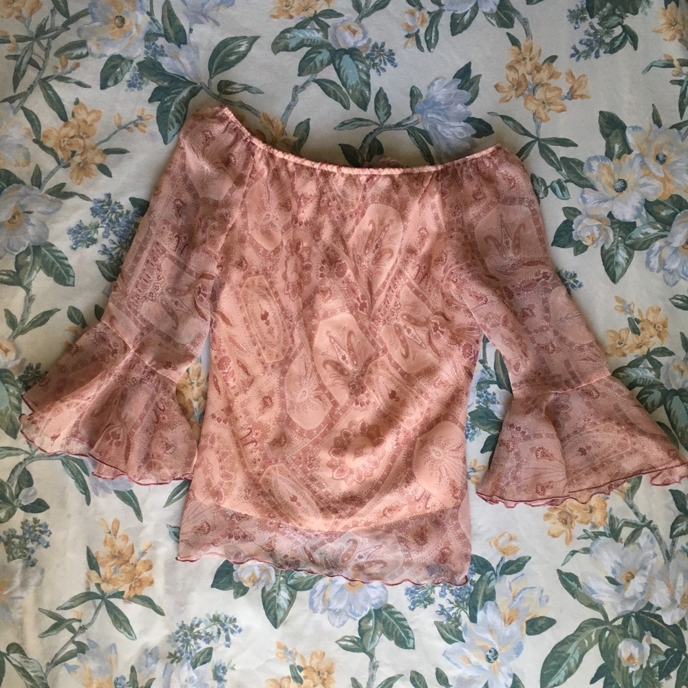 Pink Flowy Chiffon Studio Y Top with Bell Sleeves - Picture 5 of 8